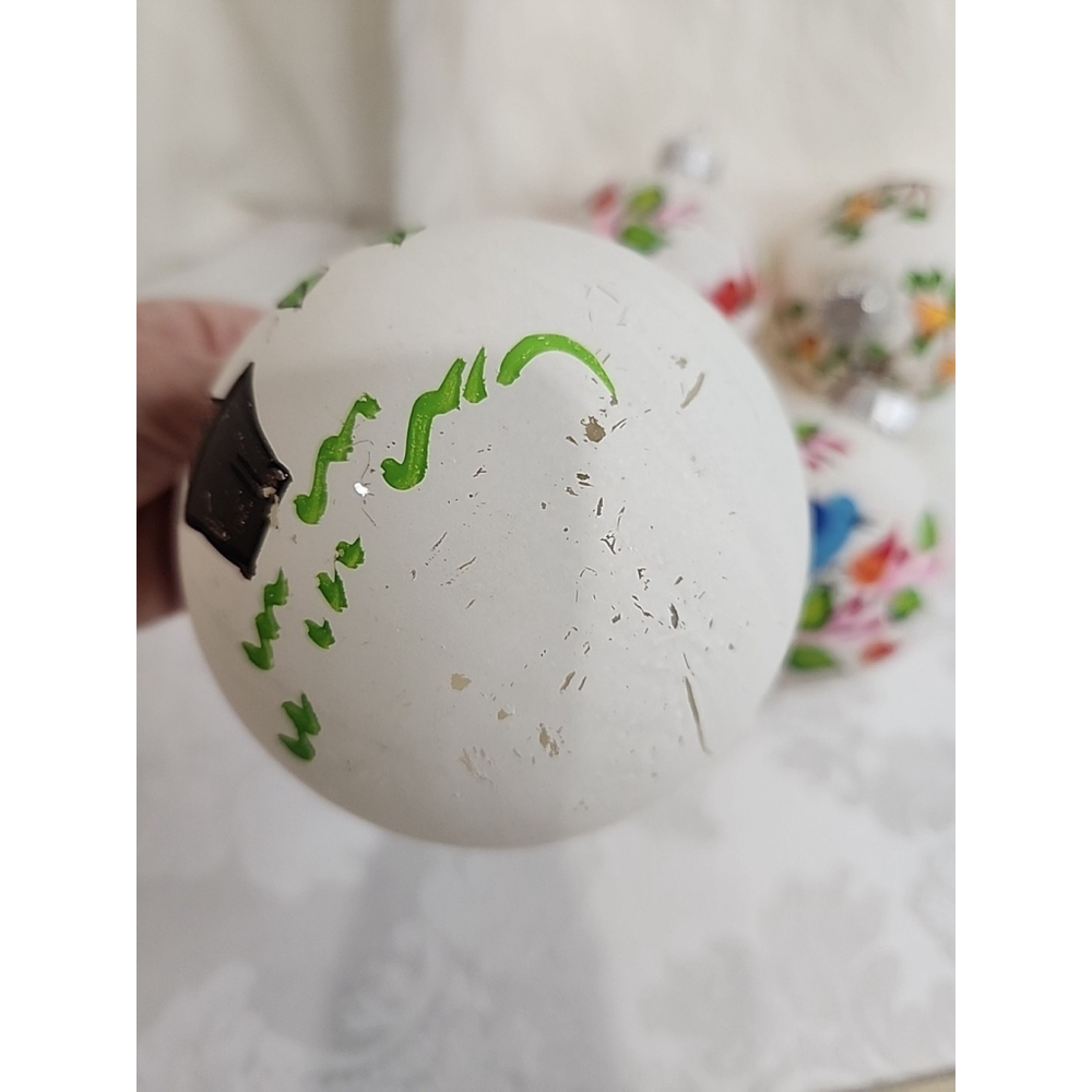 Vintage Hand Painted Floral Bird Glass Ornaments - Picture 2 of 14
